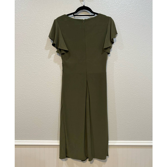 IEENA for MAC DUGGAL $378 Flounce Sleeve Midi Dress Olive Size 4 - Picture 6 of 12